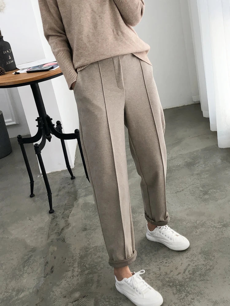 Thicken Women Pencil Pants 2025 autumn Winter Trousers OL Style Female Work Suit Pant Loose Female Trousers Capris 6648