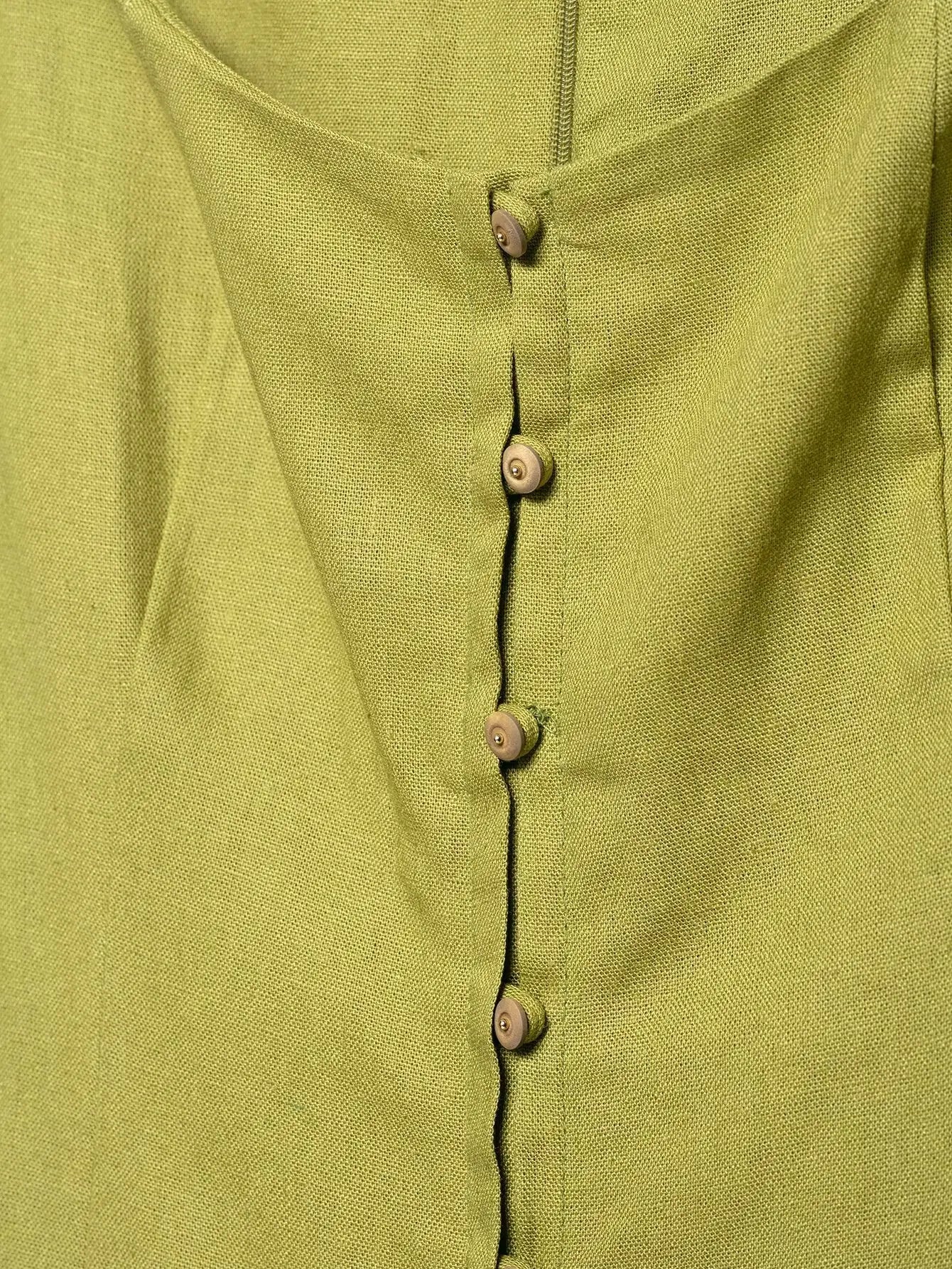 2025 Summer Elegant Dress Women Fashion Solid Square Collar Sleeveless Single Breasted Dress Ladies Vacation Green Spilt Dresses