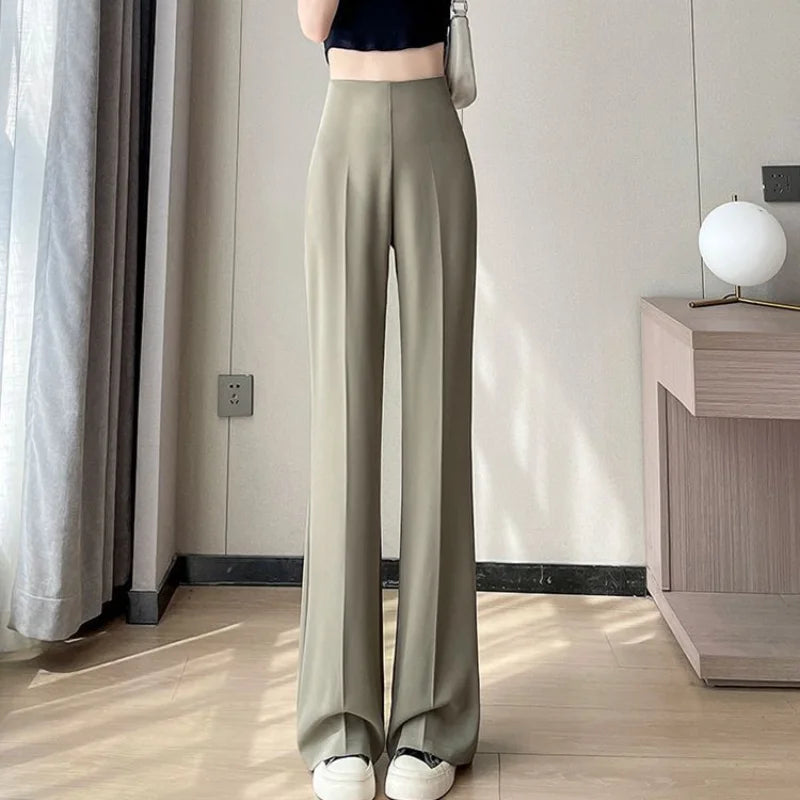 Women Summer New High Waist Suit Pants Commuter Fashion Generous Drop Feeling Zipper Thin and Versatile Casual Long Flared Pants