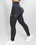 Women's Denim Pants 2025 Summer New Fashion Solid Color Buttoned Pocket Zipper Design High Waist Casual Daily Skinny Jeans