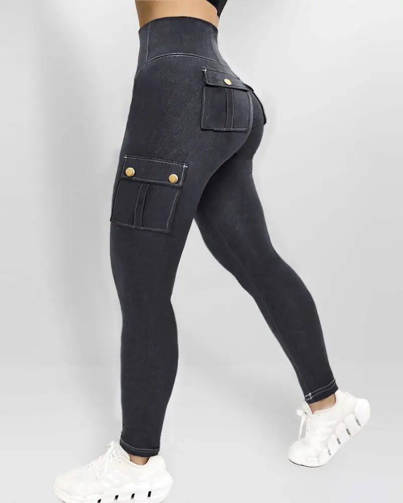 Women's Denim Pants 2025 Summer New Fashion Solid Color Buttoned Pocket Zipper Design High Waist Casual Daily Skinny Jeans