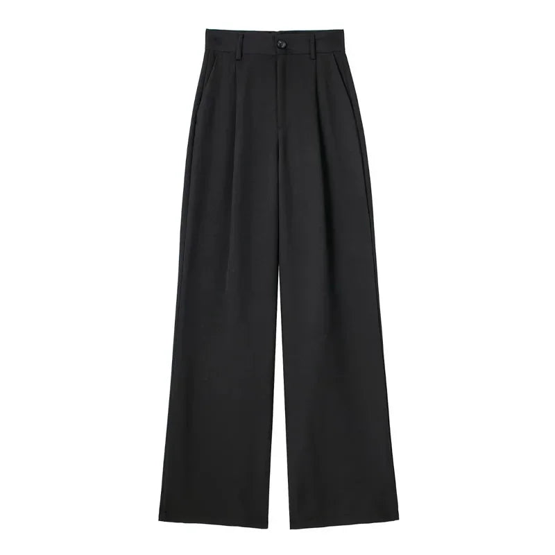 TRAF Women's Formal Pants Office Wear Women Striped Grey Black Pants Woman High Waist Baggy Suit Pants Casual Wide Leg Trousers