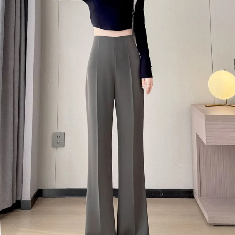 Women Summer New High Waist Suit Pants Commuter Fashion Generous Drop Feeling Zipper Thin and Versatile Casual Long Flared Pants