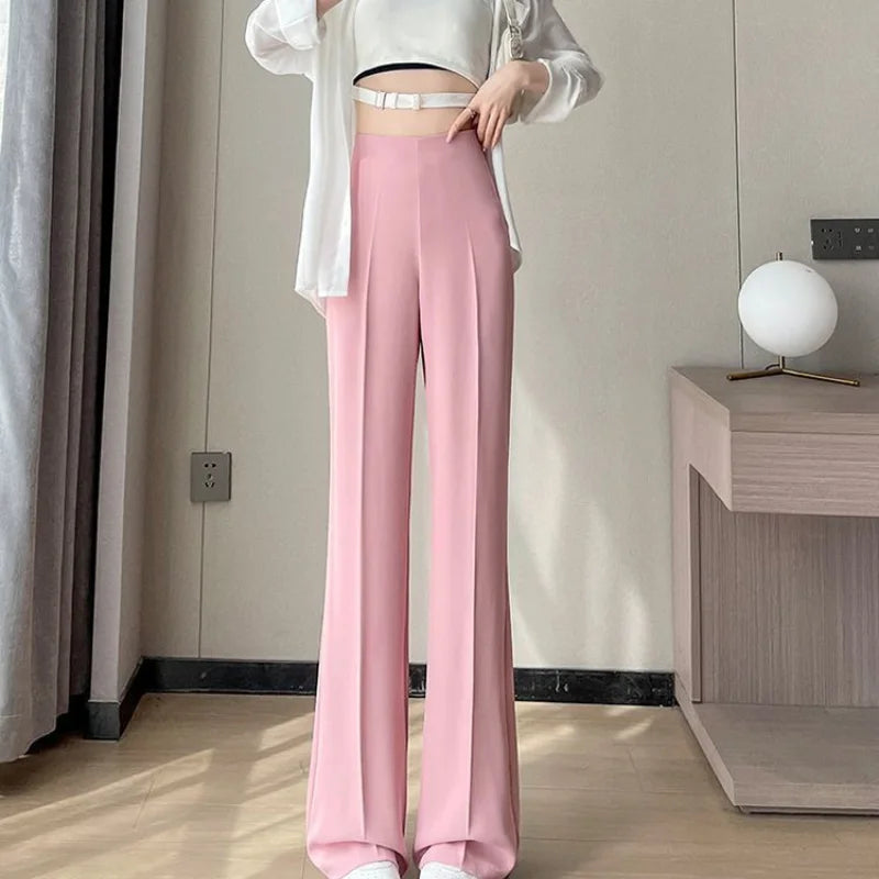 Women Summer New High Waist Suit Pants Commuter Fashion Generous Drop Feeling Zipper Thin and Versatile Casual Long Flared Pants
