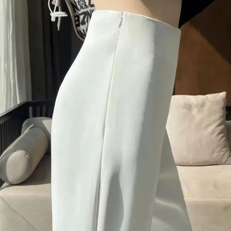 Women Summer New High Waist Suit Pants Commuter Fashion Generous Drop Feeling Zipper Thin and Versatile Casual Long Flared Pants
