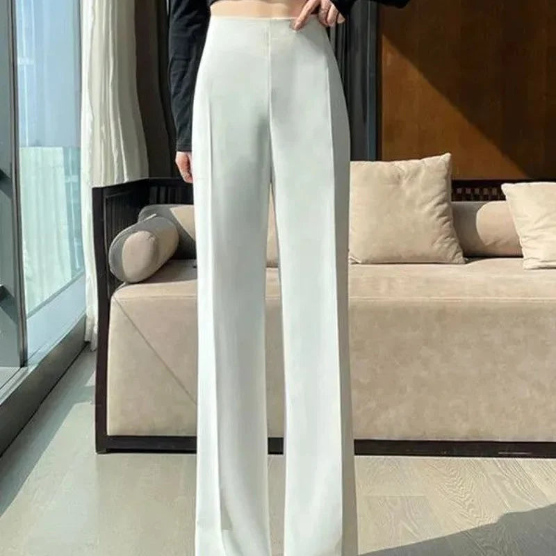 Women Summer New High Waist Suit Pants Commuter Fashion Generous Drop Feeling Zipper Thin and Versatile Casual Long Flared Pants